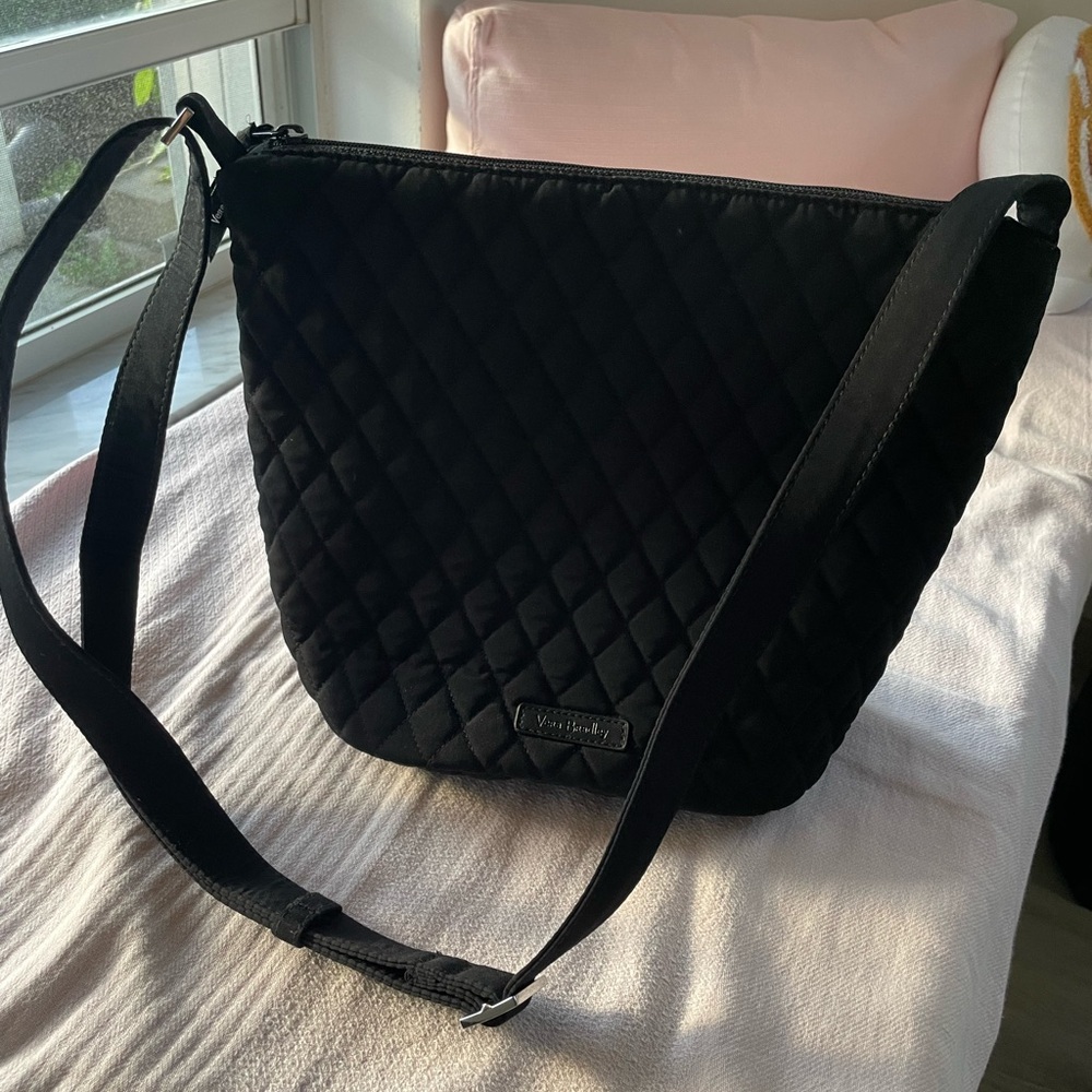 Vera Bradley Black Quilted Shoulder Bag with flower print interior